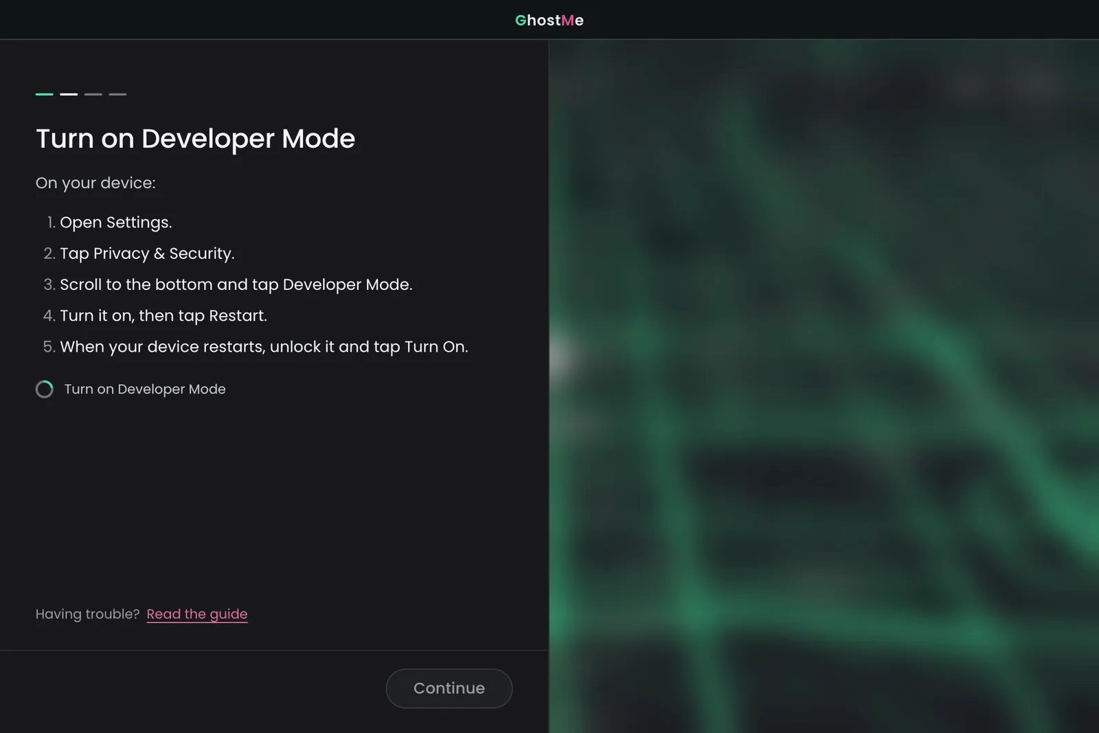 Turn on Developer Mode screen