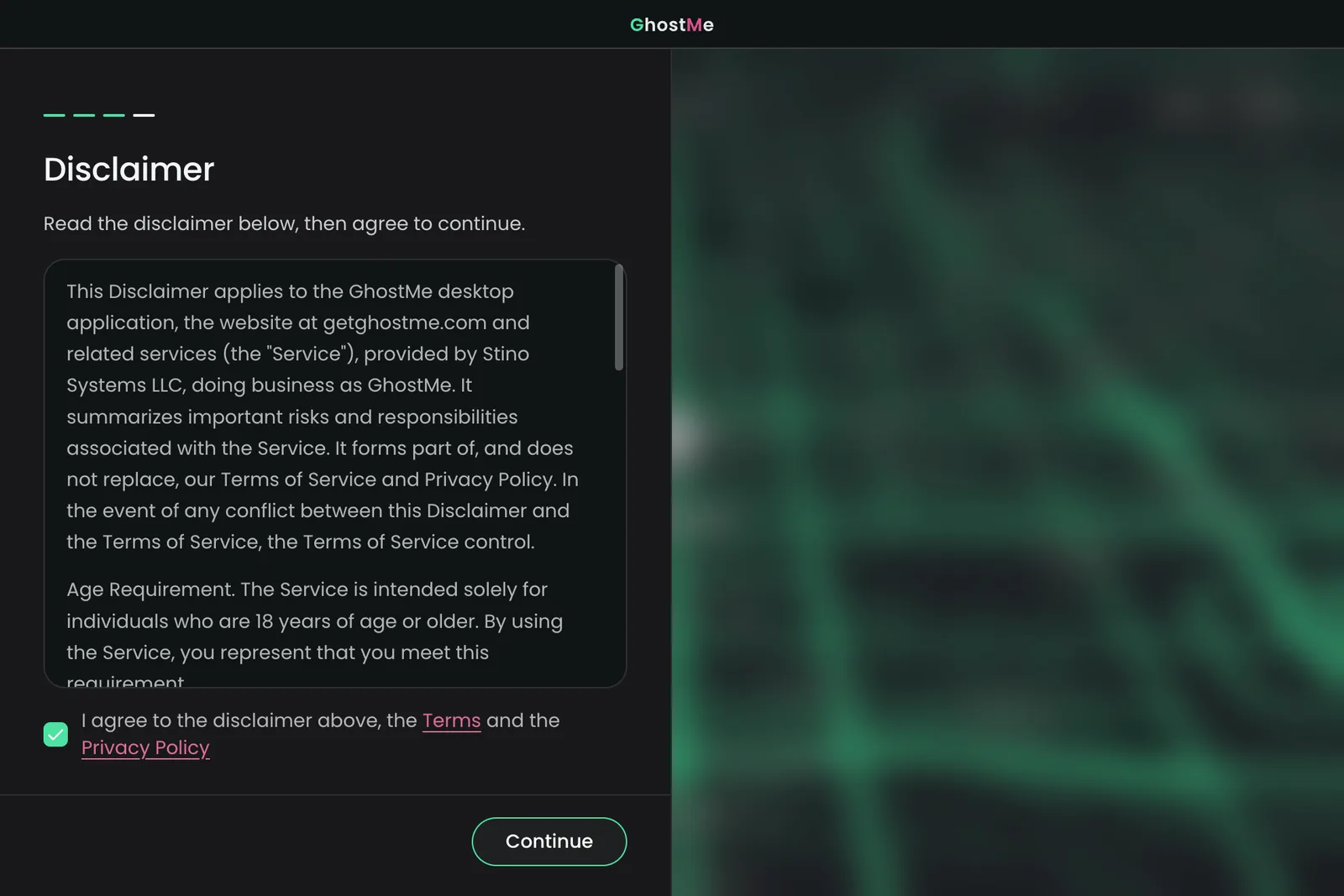 Disclaimer screen