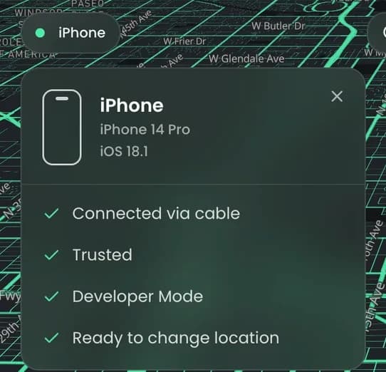 Device card showing Ready to change location