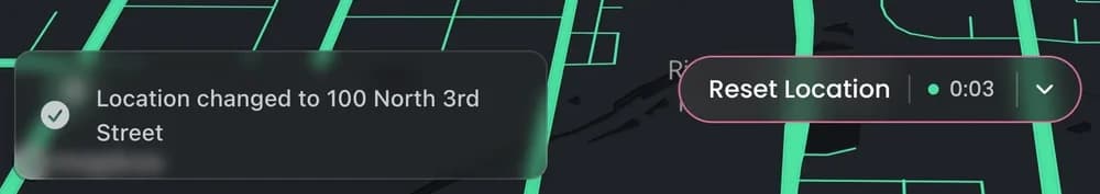 The location changed, with Reset Location and its timer