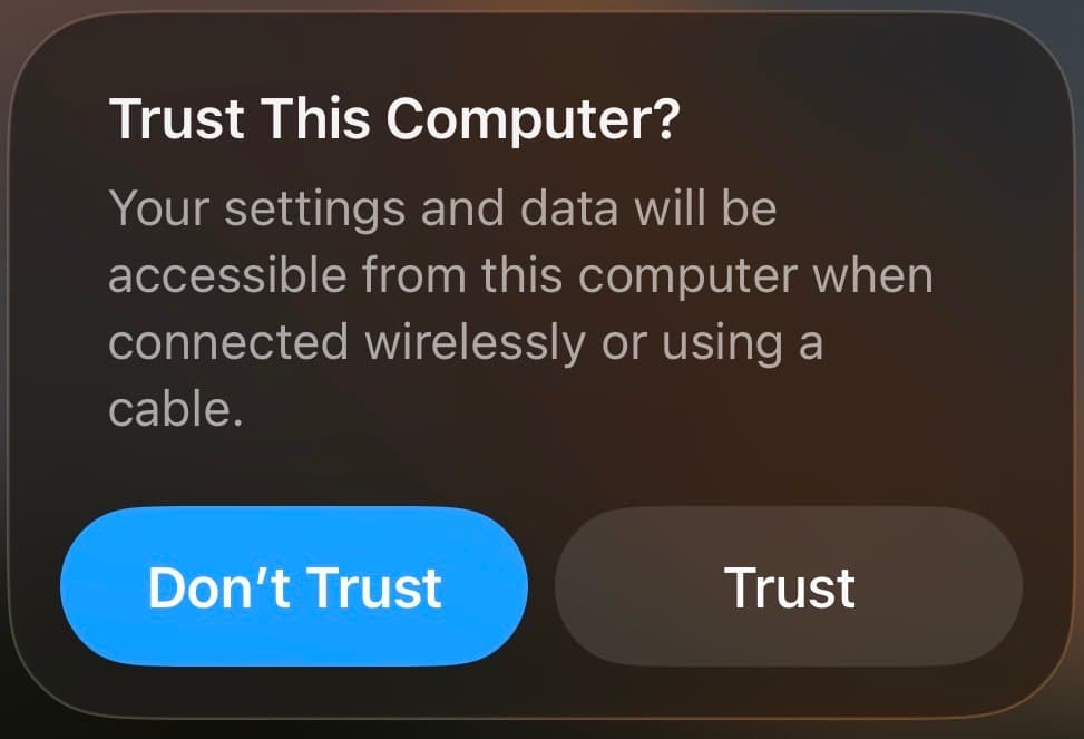 Trust This Computer popup